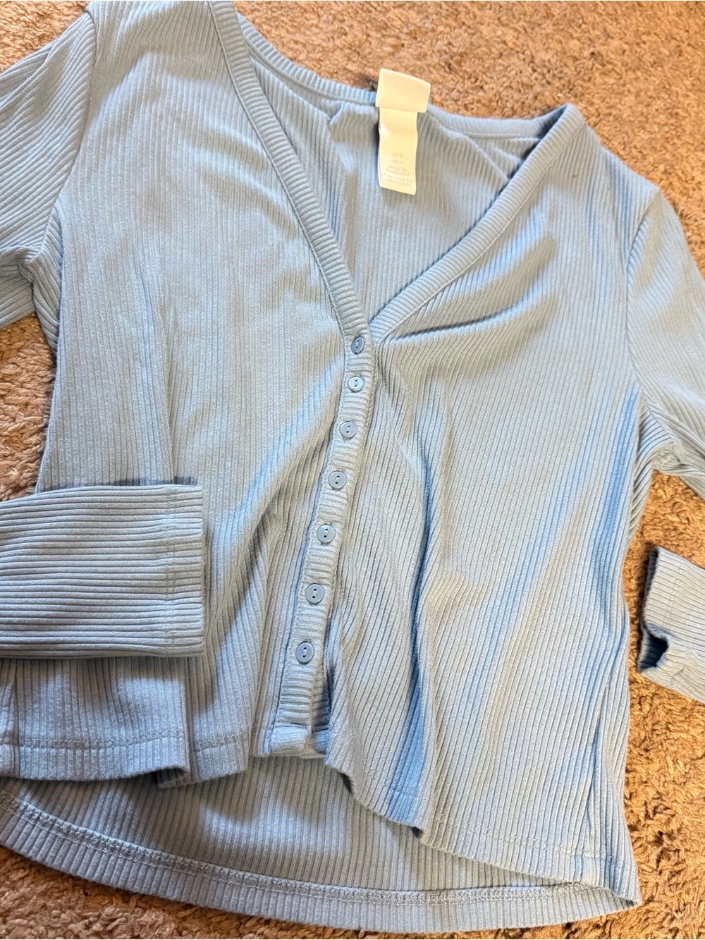 Light Blue Ribbed Button-Front Women's Small Lightweight Sweater H&M